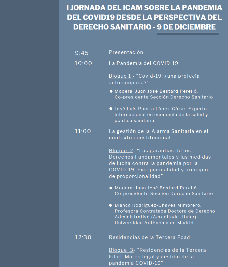 I jornada del ICAM sobre la pandemia del covid 19